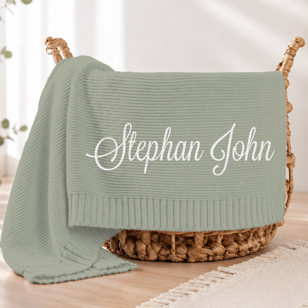 Embroidered Knit Baby Blanket, Soft Cotton Knit Baby Blanket, Custom Baby Name Blanket, Baby Shower Gift, Newborn Blanket, Keepsake Gift for Baby Pt99