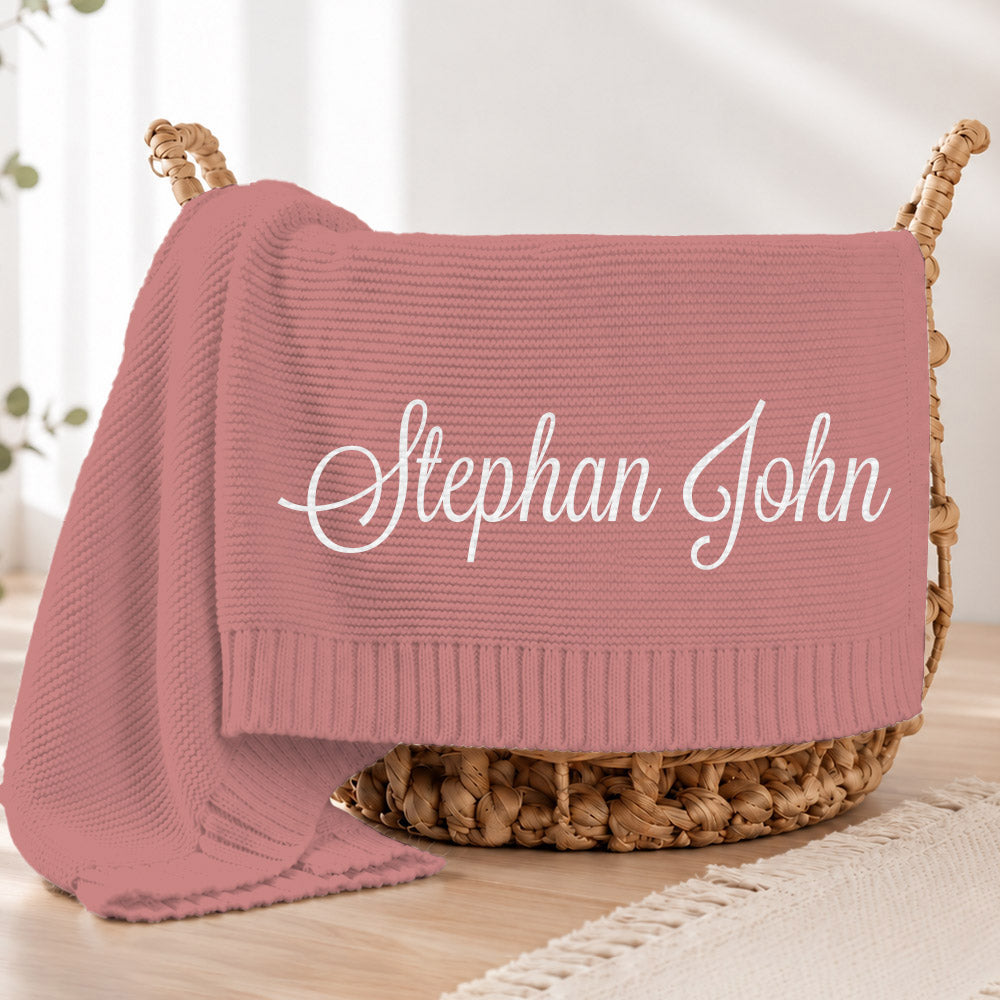 Embroidered Knit Baby Blanket, Soft Cotton Knit Baby Blanket, Custom Baby Name Blanket, Baby Shower Gift, Newborn Blanket, Keepsake Gift for Baby Pt99