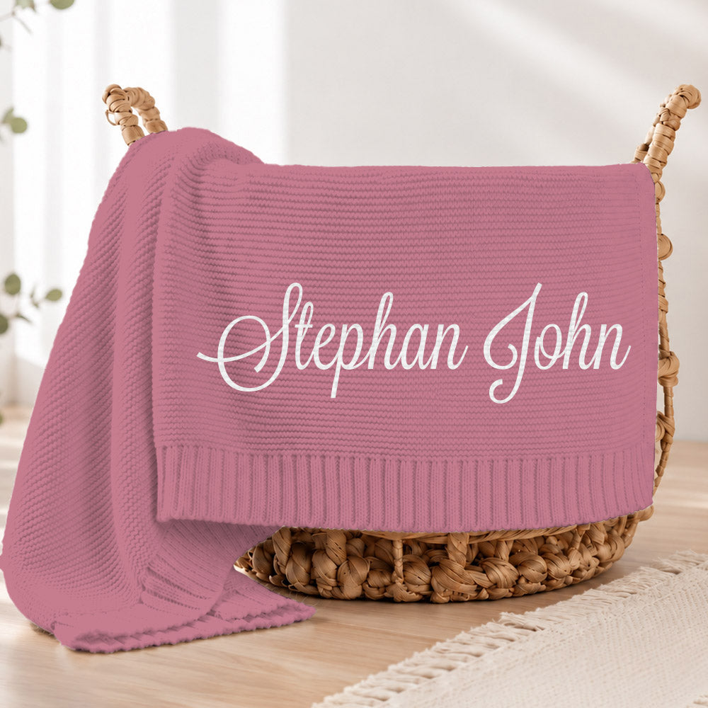 Embroidered Knit Baby Blanket, Soft Cotton Knit Baby Blanket, Custom Baby Name Blanket, Baby Shower Gift, Newborn Blanket, Keepsake Gift for Baby Pt99