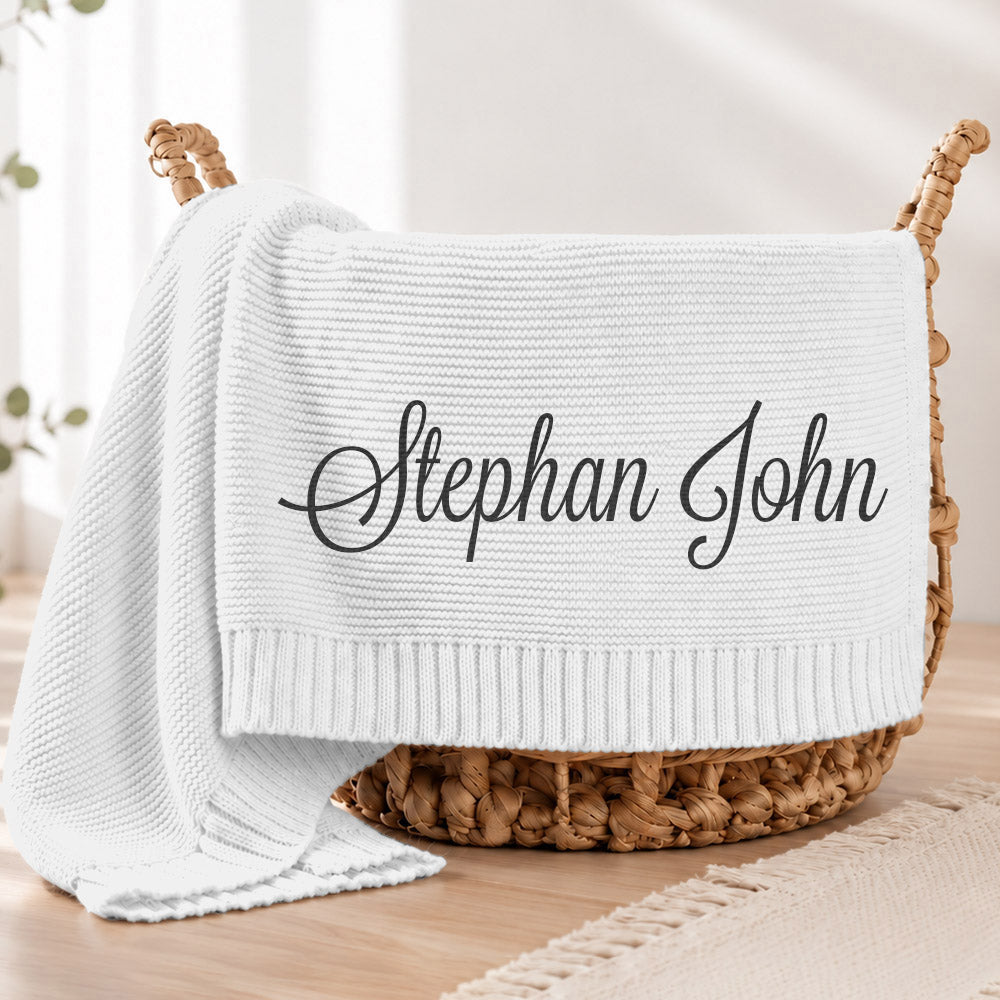 Embroidered Knit Baby Blanket, Soft Cotton Knit Baby Blanket, Custom Baby Name Blanket, Baby Shower Gift, Newborn Blanket, Keepsake Gift for Baby Pt99