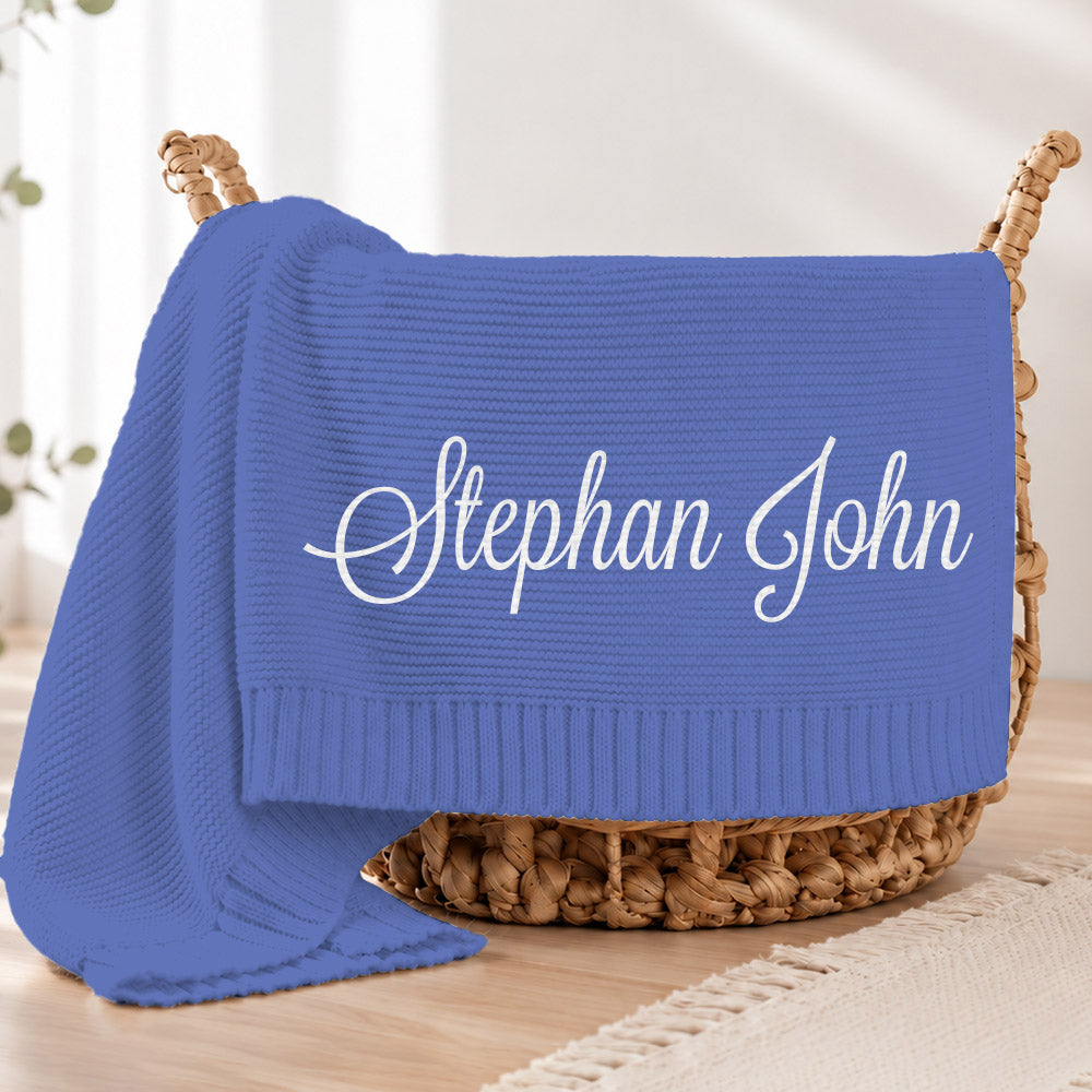 Embroidered Knit Baby Blanket, Soft Cotton Knit Baby Blanket, Custom Baby Name Blanket, Baby Shower Gift, Newborn Blanket, Keepsake Gift for Baby Pt99