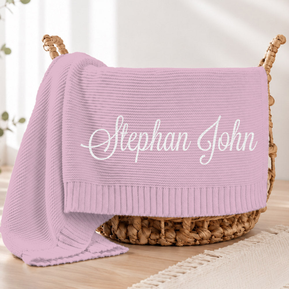 Embroidered Knit Baby Blanket, Soft Cotton Knit Baby Blanket, Custom Baby Name Blanket, Baby Shower Gift, Newborn Blanket, Keepsake Gift for Baby Pt99