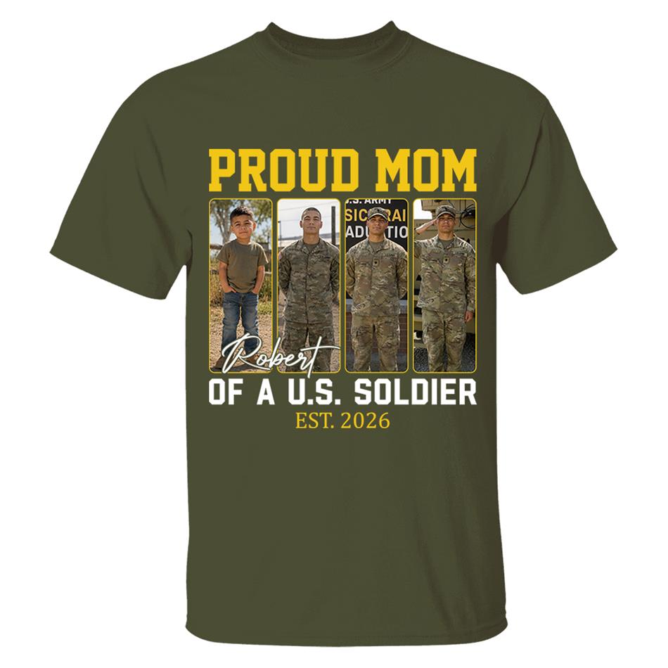 Proud Mom Of A US Soldier Custom Soldier Photo Military Journey Timeline Shirt For Proud Mom Dad Military Family H2511 Trna