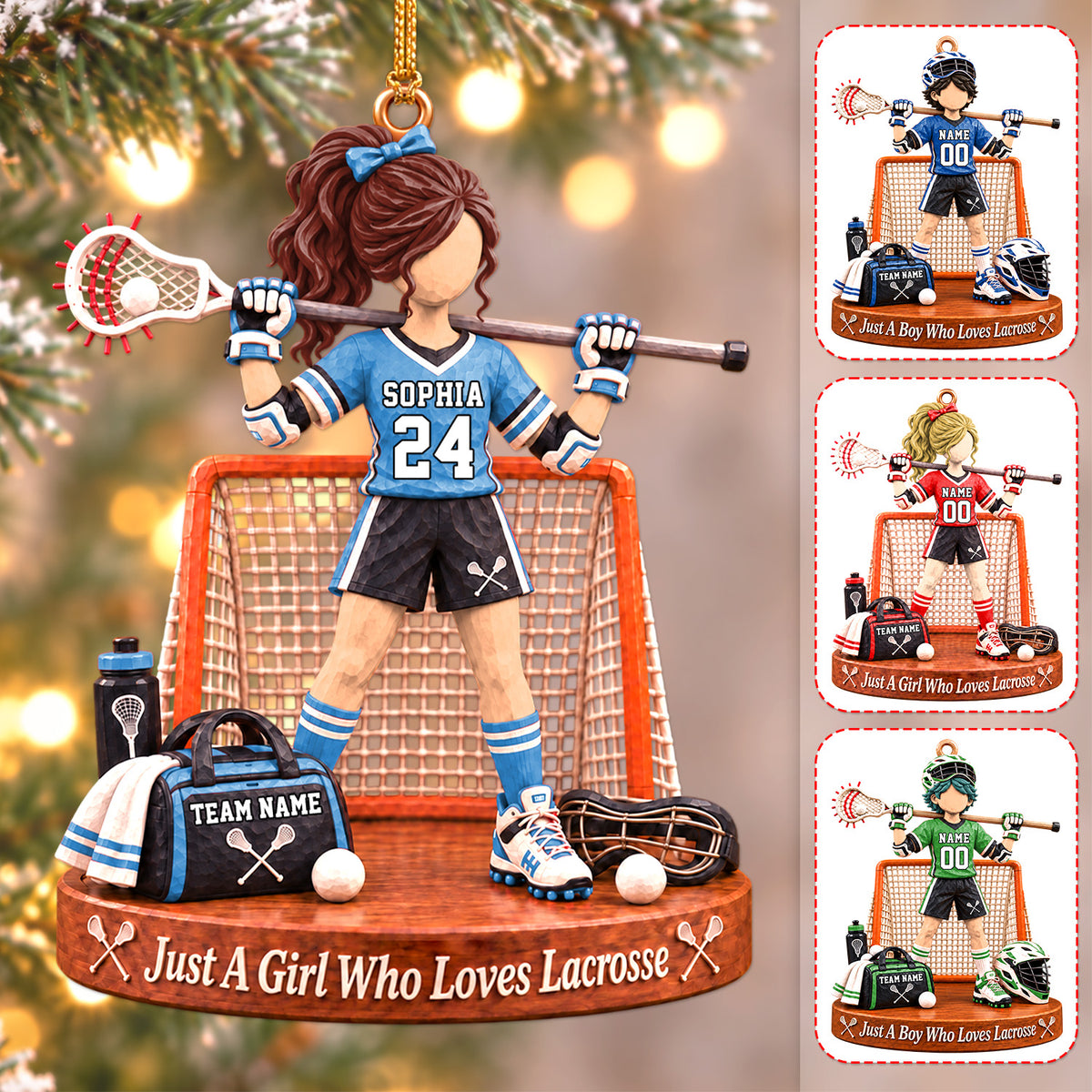 Personalized Just A Boy Who Loves Lacrosse Ornament, Custom Name & Number Player Lacrosse Ornament, Gift For Lacrosse Lover T1807 Hv01