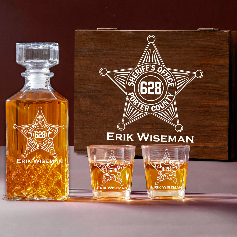 Deputy Sheriff Badge Decanter Set Gift For Sheriff Retirement Police Decanter Set H2511