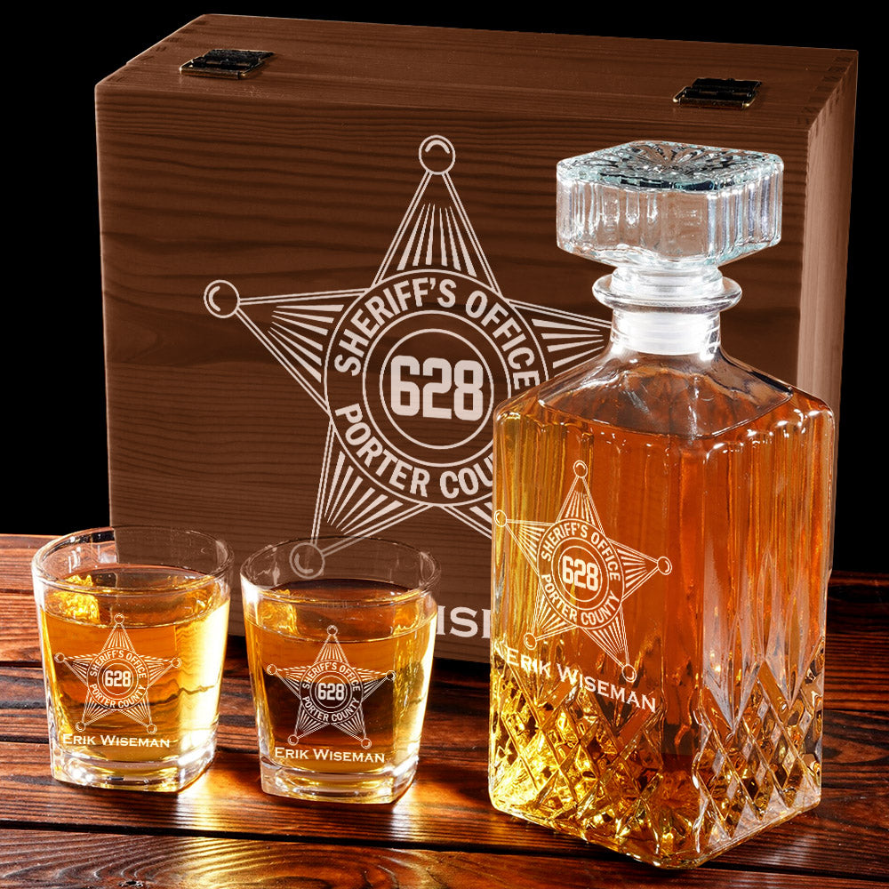 Deputy Sheriff Badge Decanter Set Gift For Sheriff Retirement Police Decanter Set H2511