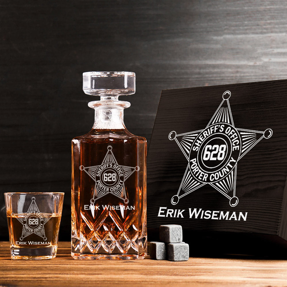 Deputy Sheriff Badge Decanter Set Gift For Sheriff Retirement Police Decanter Set H2511