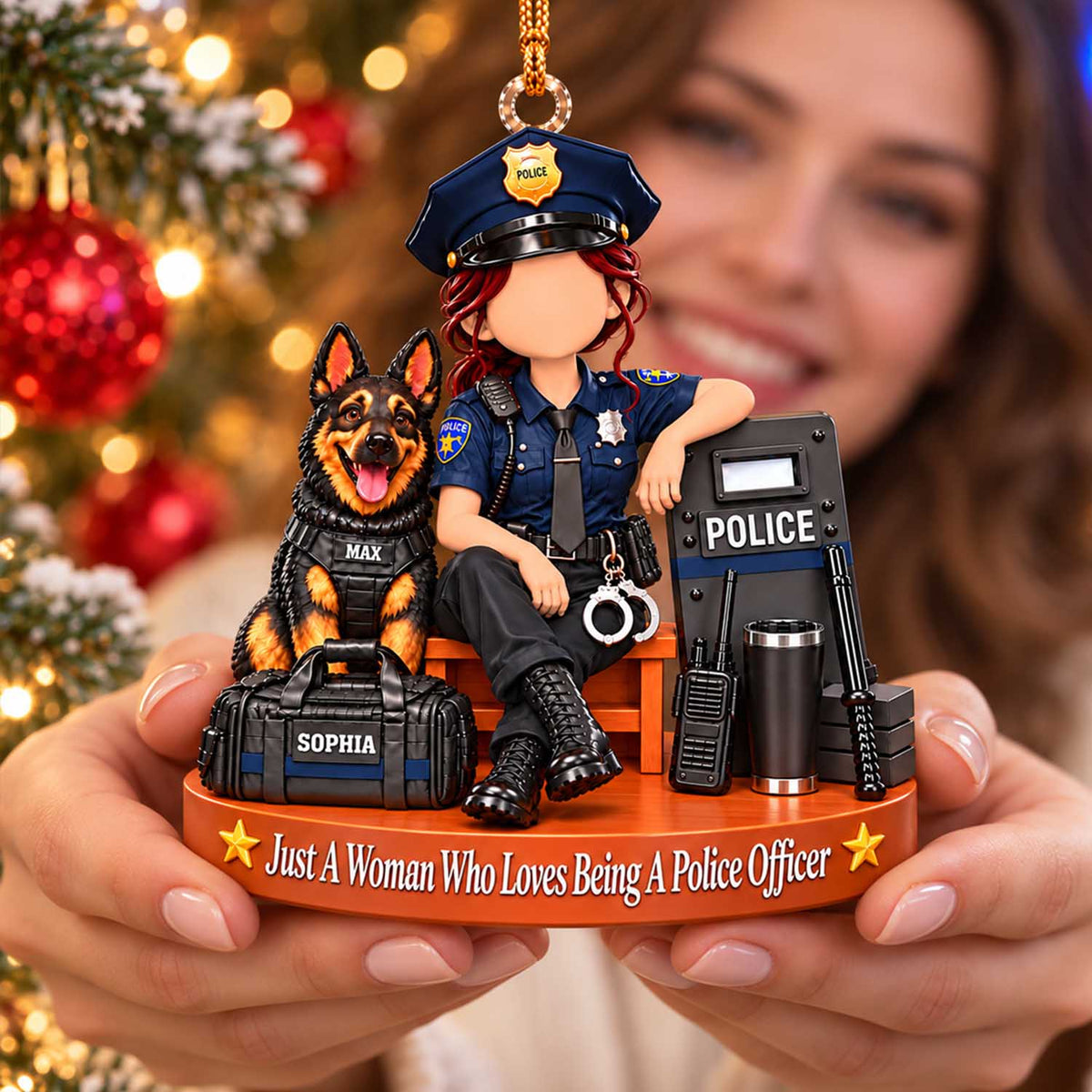 Custom Just A Woman Who Loves Being A Police Officer Ornament, Christmas Gift For Police Officer L0411 Pt99