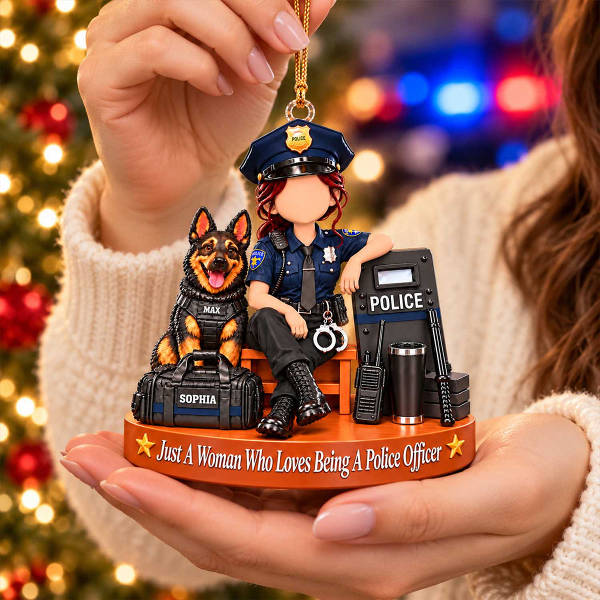 Custom Just A Woman Who Loves Being A Police Officer Ornament, Christmas Gift For Police Officer L0411 Pt99