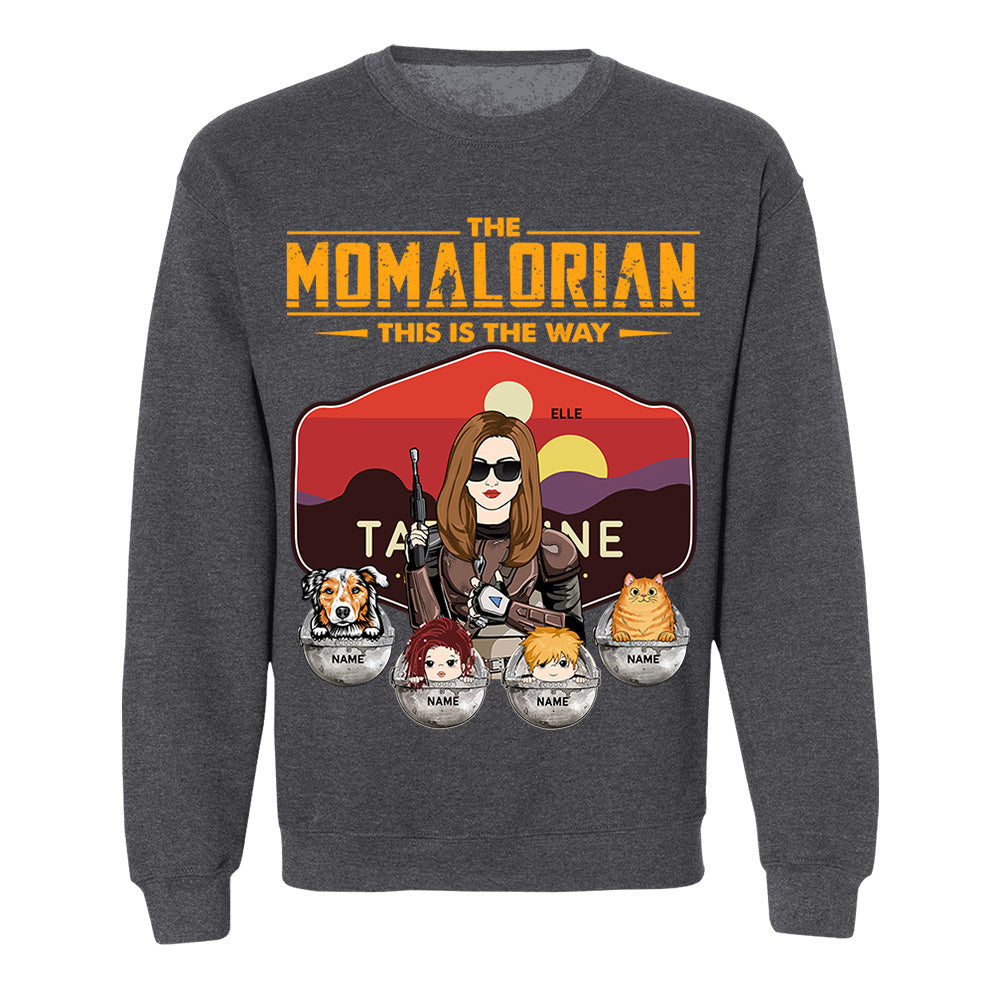 The Momalorian - Personalized Shirt Gift For Mom Custom Nickname, Kid Pet New Version With Tatooine Sunset Shirt Gift For Mom