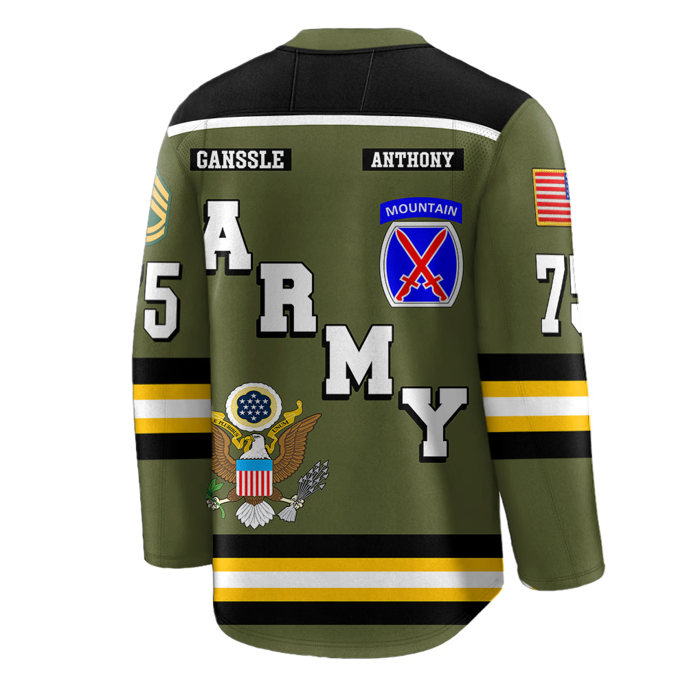 Custom All Branches US Military Hockey Jersey Rank Division Name For Military Retirement Veteran Dad Grandpa H2511