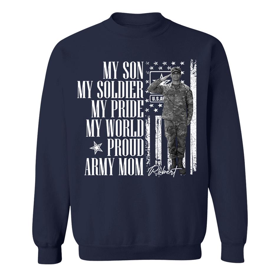 He Is Not Just A Soldier He Is My Son Grunge Flag Retro Vintage Photo - Personalized Shirt Custom Graduate Picture Shirt Military Family Matching Shirt H2511 Trna
