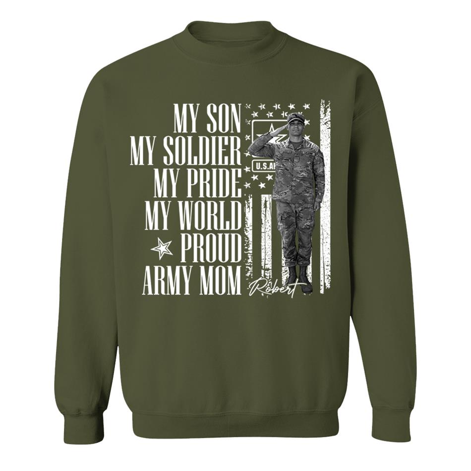He Is Not Just A Soldier He Is My Son Grunge Flag Retro Vintage Photo - Personalized Shirt Custom Graduate Picture Shirt Military Family Matching Shirt H2511 Trna