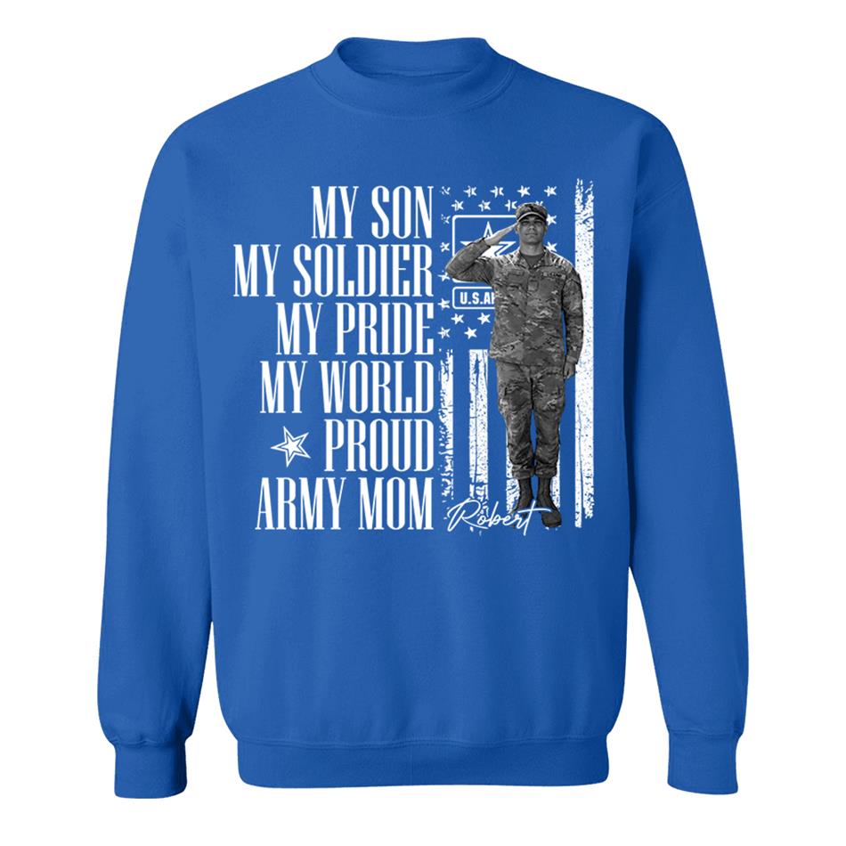 He Is Not Just A Soldier He Is My Son Grunge Flag Retro Vintage Photo - Personalized Shirt Custom Graduate Picture Shirt Military Family Matching Shirt H2511 Trna