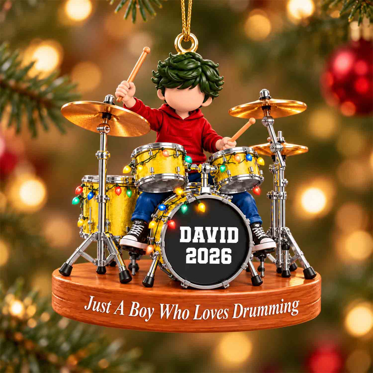 Custom Just A Boy Who Loves Drumming Ornament, Christmas Gifts For Drummer L0411 Pt99