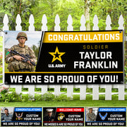 U.S. Military Graduation Banner Vr2 Congratulations Soldier We Are So Proud Of You Custom Congrats Sign for Your Soldier's Big Day H2511 Trna
