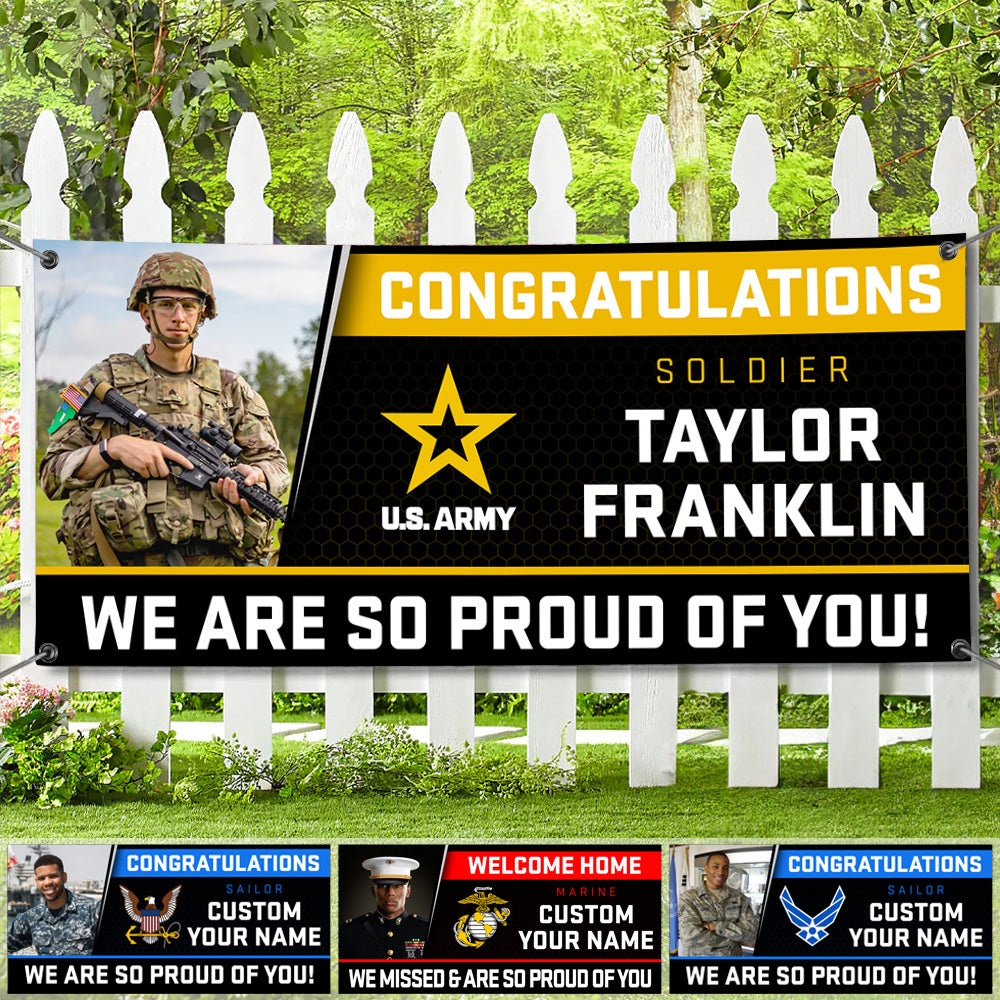 U.S. Military Graduation Banner Vr2 Congratulations Soldier We Are So Proud Of You Custom Congrats Sign for Your Soldier's Big Day H2511 Trna