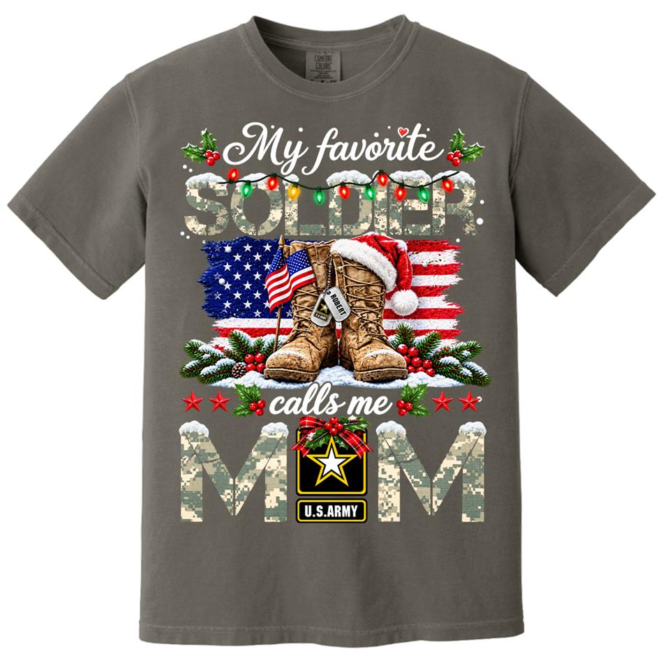 Personalized Shirt My Favorite Soldier Calls Me Mom Custom Shirt For Proud Army Mom Dad Grandma Family Christmas Shirt H2511 Trna KL07