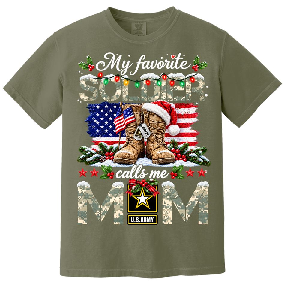 Personalized Shirt My Favorite Soldier Calls Me Mom Custom Shirt For Proud Army Mom Dad Grandma Family Christmas Shirt H2511 Trna KL07