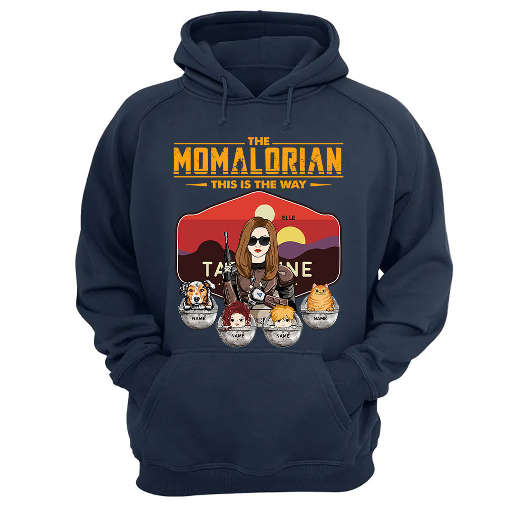 The Momalorian - Personalized Shirt Gift For Mom Custom Nickname, Kid Pet New Version With Tatooine Sunset Shirt Gift For Mom