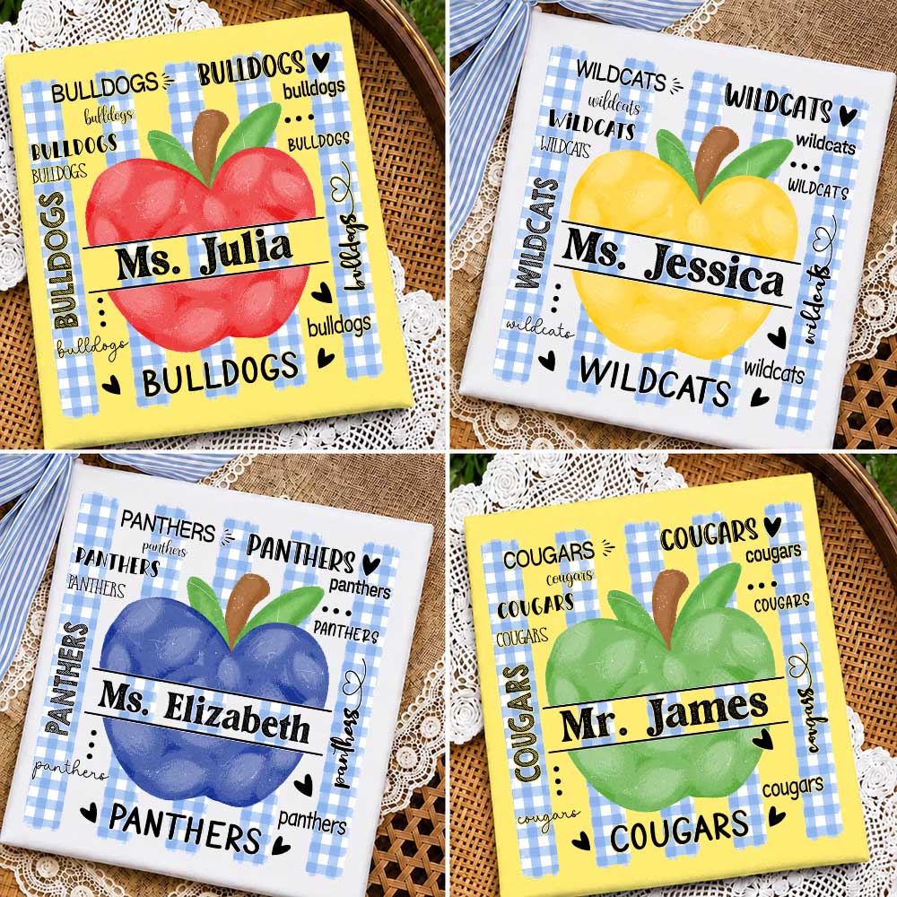 Personalized Bulldogs Teacher Apple Shirt – Custom Teacher Name Back to School T-Shirt Na02 Pt99