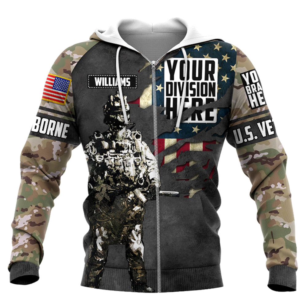 Veteran Gift Custom Branch Division Camouflage Personalized All Over Print Shirt Hoodie For Veteran H2511