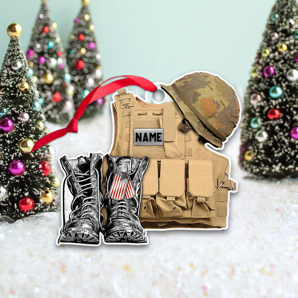 Personalized Ornament Military Veteran Uniform Tactical Combat Vest Combat Boots Helmet Flat Acrylic Ornament For Military Veteran H2511