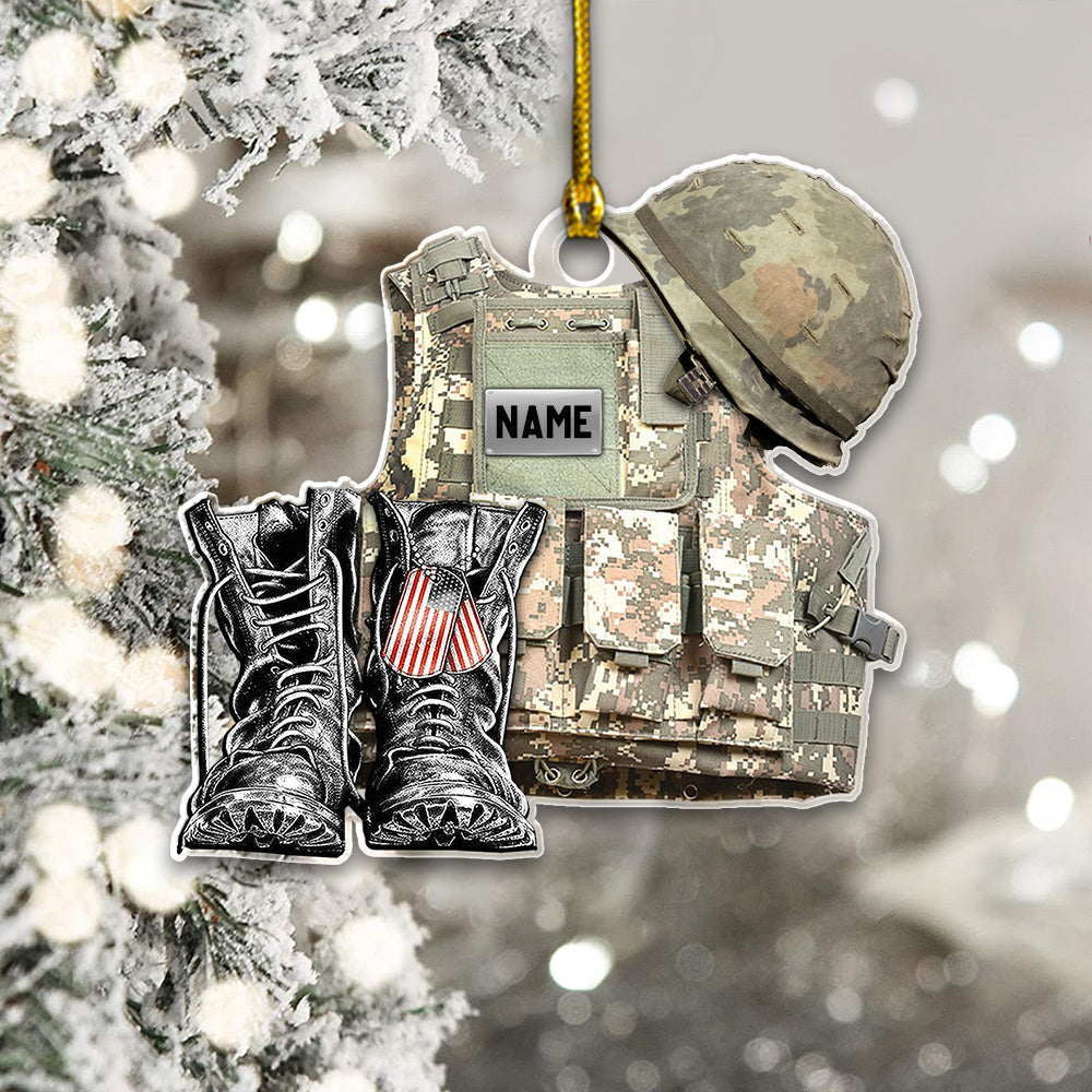 Personalized Ornament Military Veteran Uniform Tactical Combat Vest Combat Boots Helmet Flat Acrylic Ornament For Military Veteran H2511