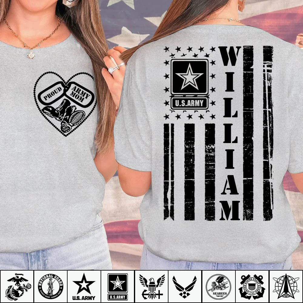 Proud Army Mom Distressed American Flag Custom Shirt for Military Family Members Military Graduate Family Shirt H2511 Pt99