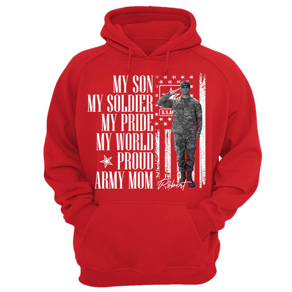 He Is Not Just A Soldier He Is My Son Grunge Flag Retro Vintage Photo - Personalized Shirt Custom Graduate Picture Shirt Military Family Matching Shirt H2511 Trna