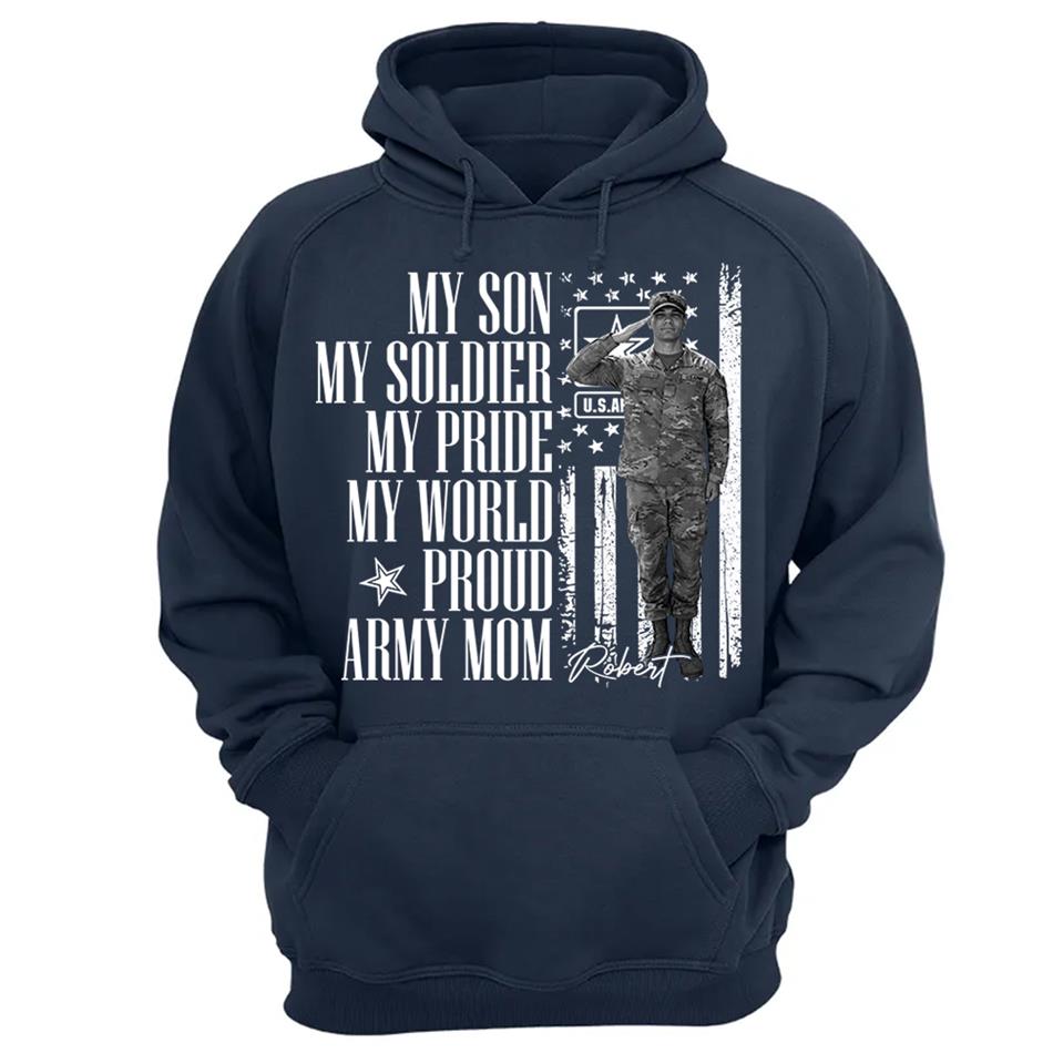 He Is Not Just A Soldier He Is My Son Grunge Flag Retro Vintage Photo - Personalized Shirt Custom Graduate Picture Shirt Military Family Matching Shirt H2511 Trna