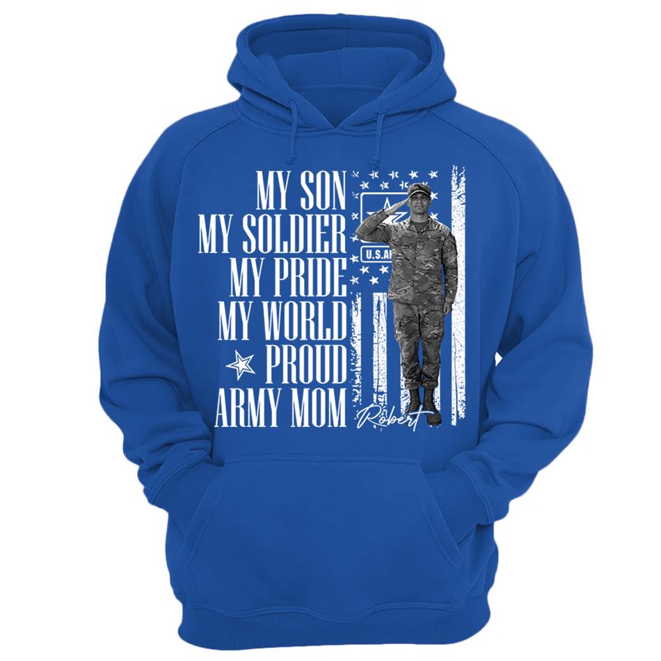 He Is Not Just A Soldier He Is My Son Grunge Flag Retro Vintage Photo - Personalized Shirt Custom Graduate Picture Shirt Military Family Matching Shirt H2511 Trna