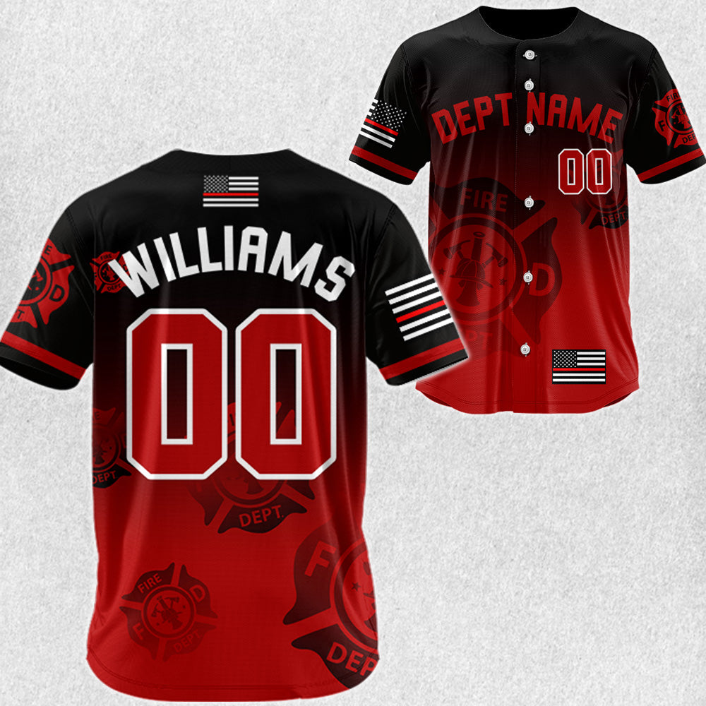 Custom Baseball Jerseys Shirt for Firefighter Personalized Dept Name Number Thin Red Line Flag H2511