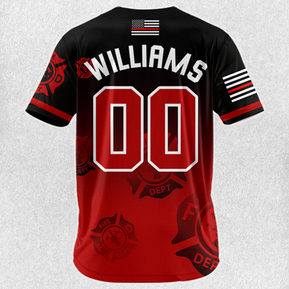 Custom Baseball Jerseys Shirt for Firefighter Personalized Dept Name Number Thin Red Line Flag H2511