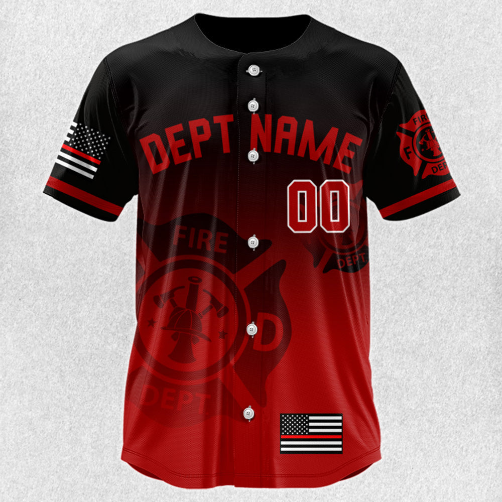 Custom Baseball Jerseys Shirt for Firefighter Personalized Dept Name Number Thin Red Line Flag H2511