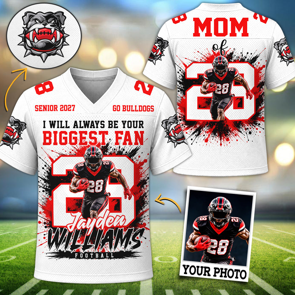 Personalized Football Mom Jersey – Biggest Fan Senior 2027 Custom Player Name & Number Bulldogs Game Day Jersey H2511 Trna