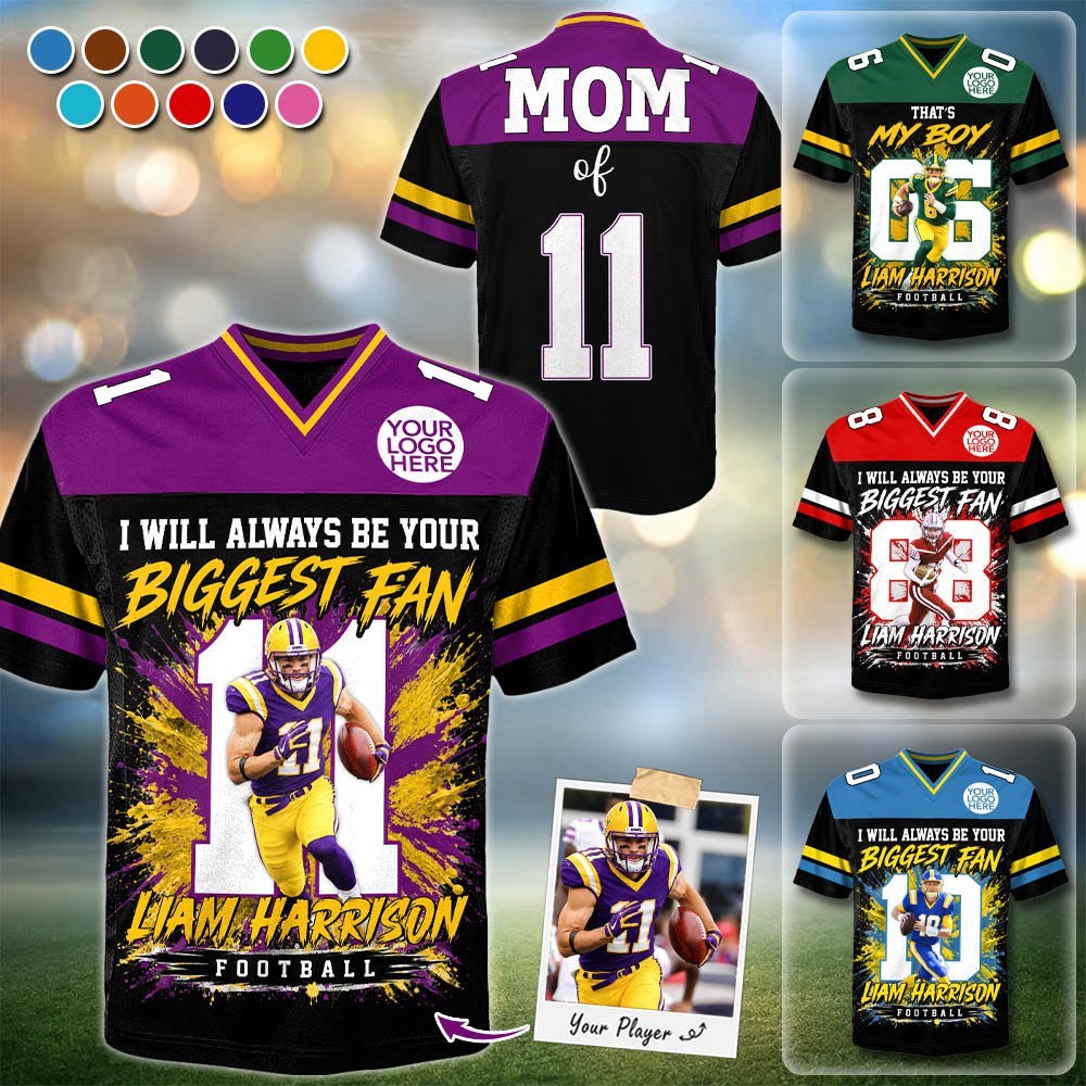 Personalized I Will Always Be Your Biggest Fan ,Custom Photo Jersey , Photo & Number, Football Mom Gift Na02 Pt99