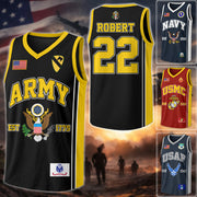 US Army Basketball Jersey Custom All Branches Rank Division Name For Military Retirement Veteran Dad Grandpa H2511 Trna