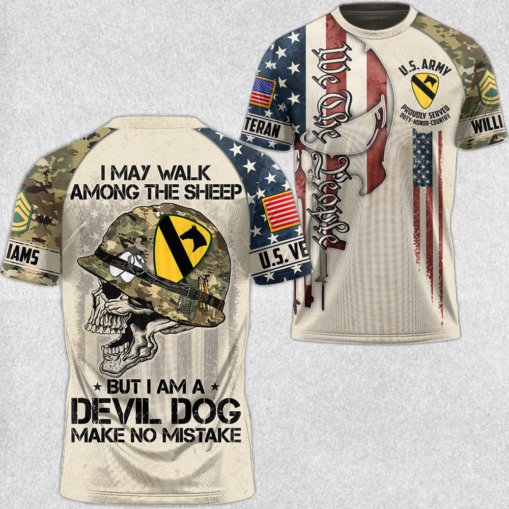 Custom Skull Shirt I May Walk Among The Sheep But I Am A Devil Dog Make No Mistake All Over Print Shirt for Veteran H2511