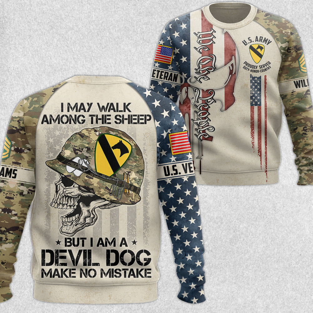 Custom Skull Shirt I May Walk Among The Sheep But I Am A Devil Dog Make No Mistake All Over Print Shirt for Veteran H2511