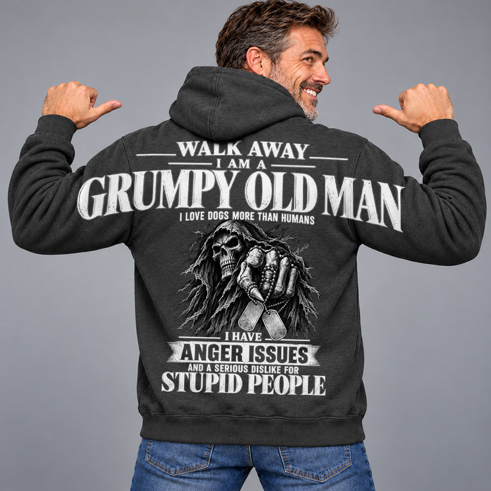 Walk Away I Am A Grumpy Old Man I Love Dogs More Than Humans I Have Anger Issues Skeleton Oversized Shoulder Print Shirts Vr2 T24