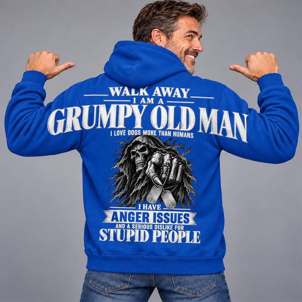 Walk Away I Am A Grumpy Old Man I Love Dogs More Than Humans I Have Anger Issues Skeleton Oversized Shoulder Print Shirts Vr2 T24