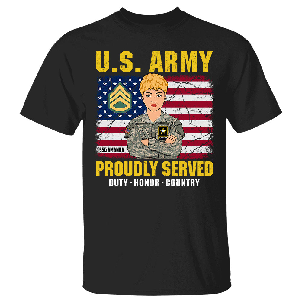 Proudly Served Duty Honor Country Personalized Shirt For Veteran Custom Branch Rank Name H2511