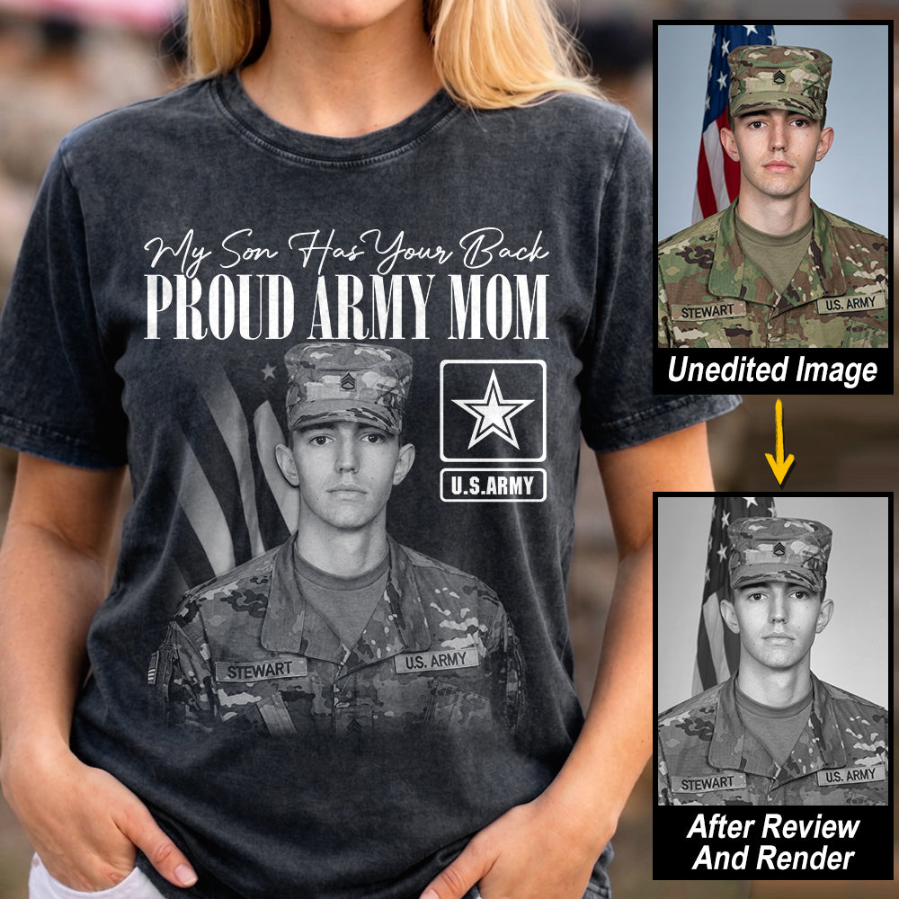 My Son Has Your Back Custom Washed Tee Retro Bootleg Shirt For Military Family Day Training Graduate Family Member Shirt H2511 Trna