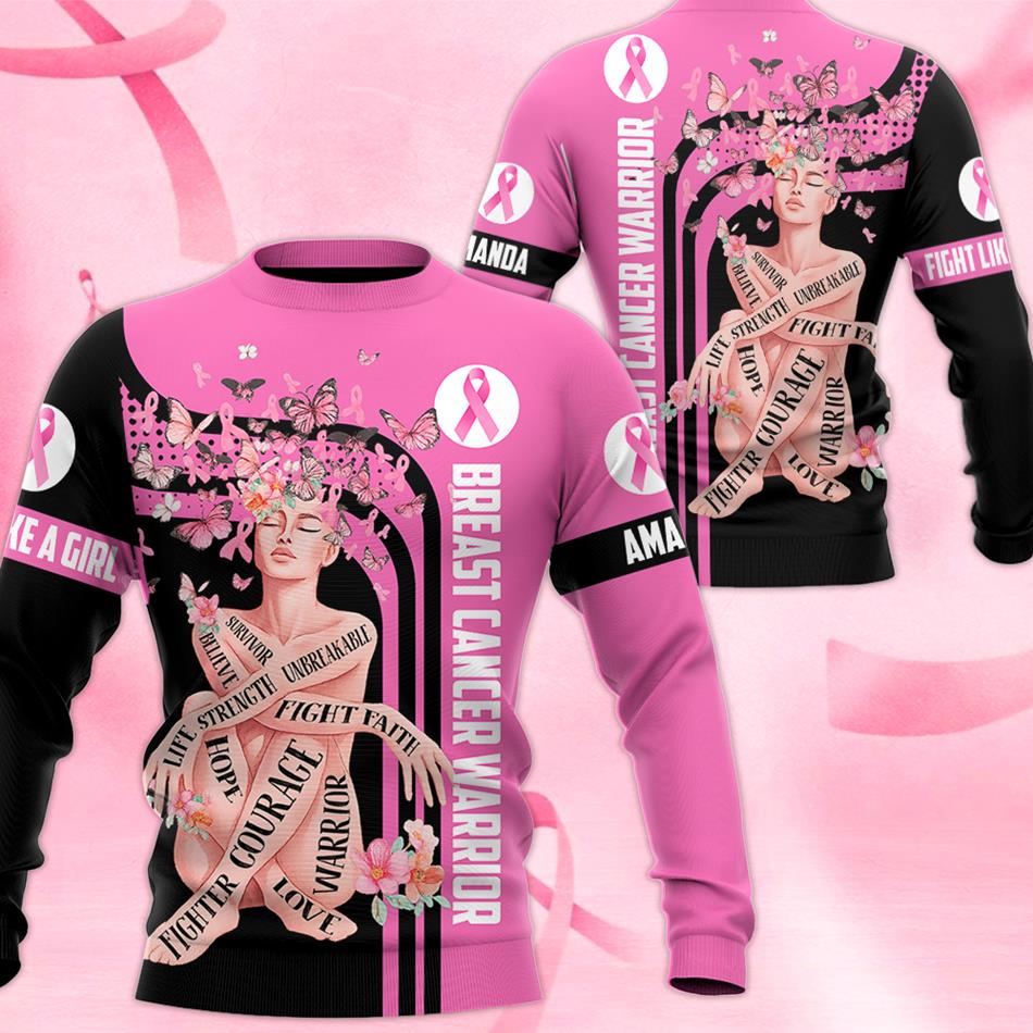 Breast Cancer Survivor Pink Flower Butterfly Pink Ribbon Custom All Over Print Shirt For Cancer Survivor Warrior Breast Cancer Awareness Shirt H2511 Trna