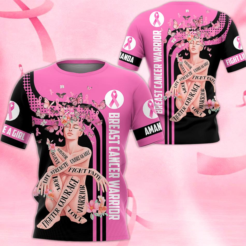 Breast Cancer Survivor Pink Flower Butterfly Pink Ribbon Custom All Over Print Shirt For Cancer Survivor Warrior Breast Cancer Awareness Shirt H2511 Trna