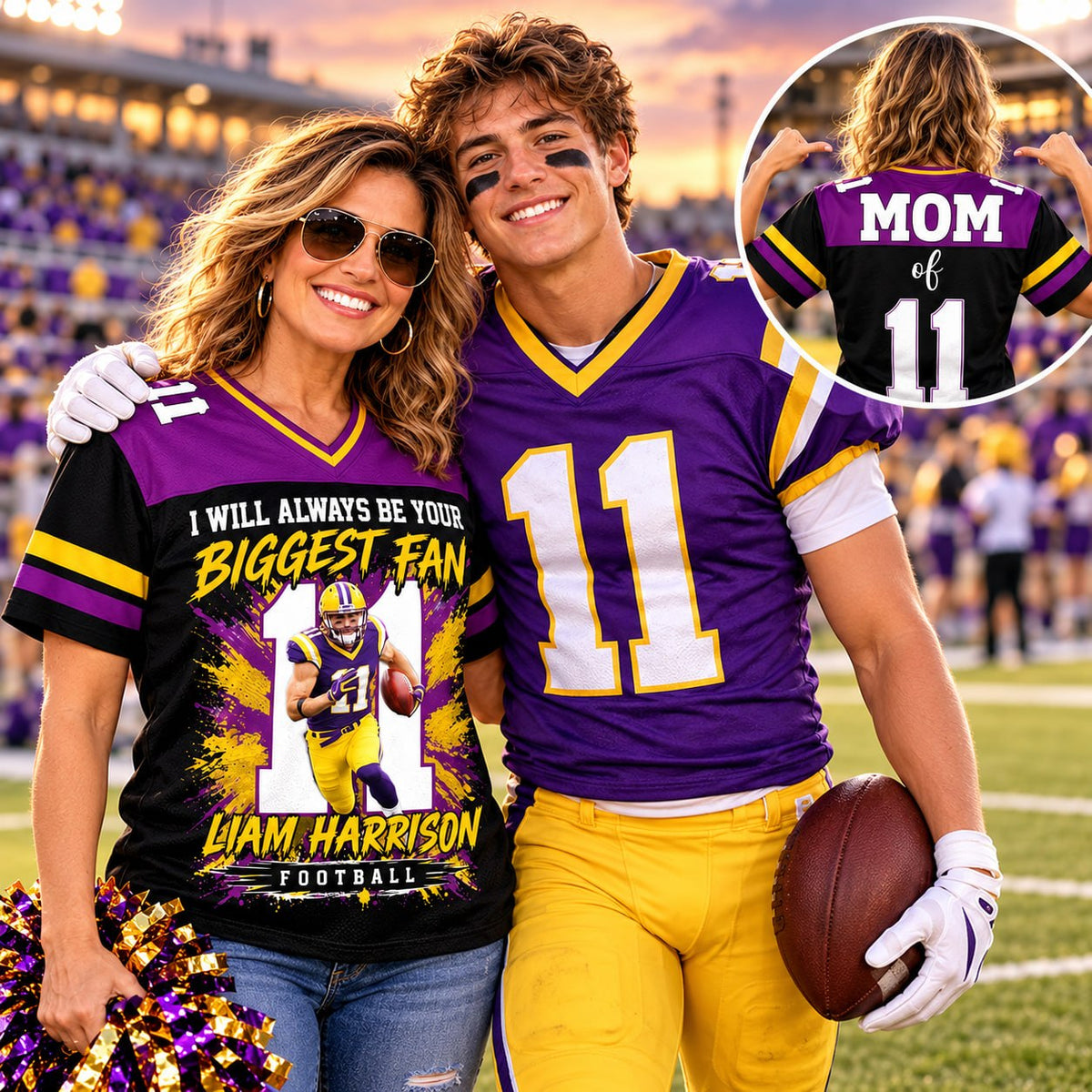 Personalized I Will Always Be Your Biggest Fan ,Custom Photo Jersey , Photo & Number, Football Mom Gift Na02 Pt99