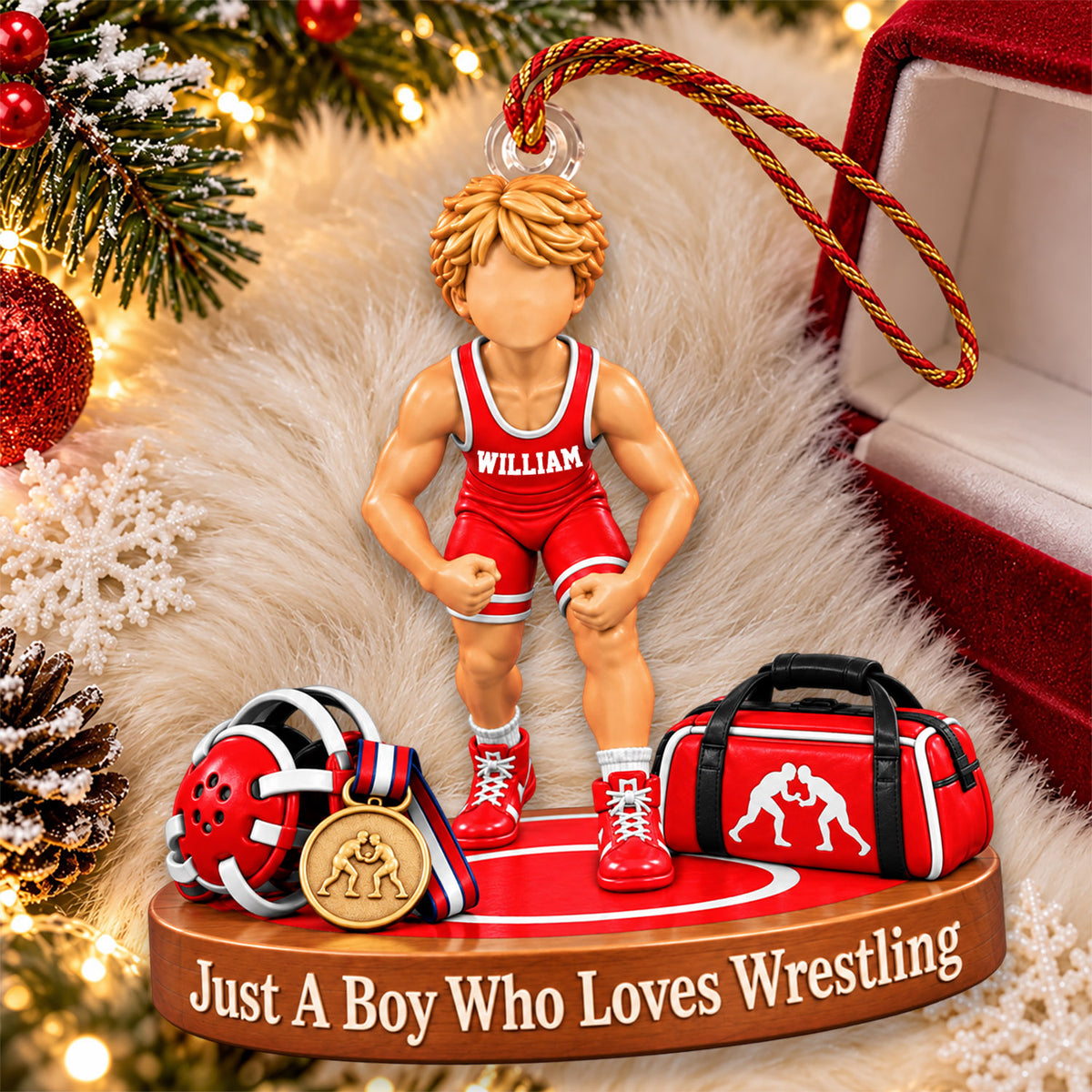 Just A Boy Who Loves Wrestling - Personalized Christmas Ornament For Wrestling Player Wrestling Team Ver1 NA04 Nh00