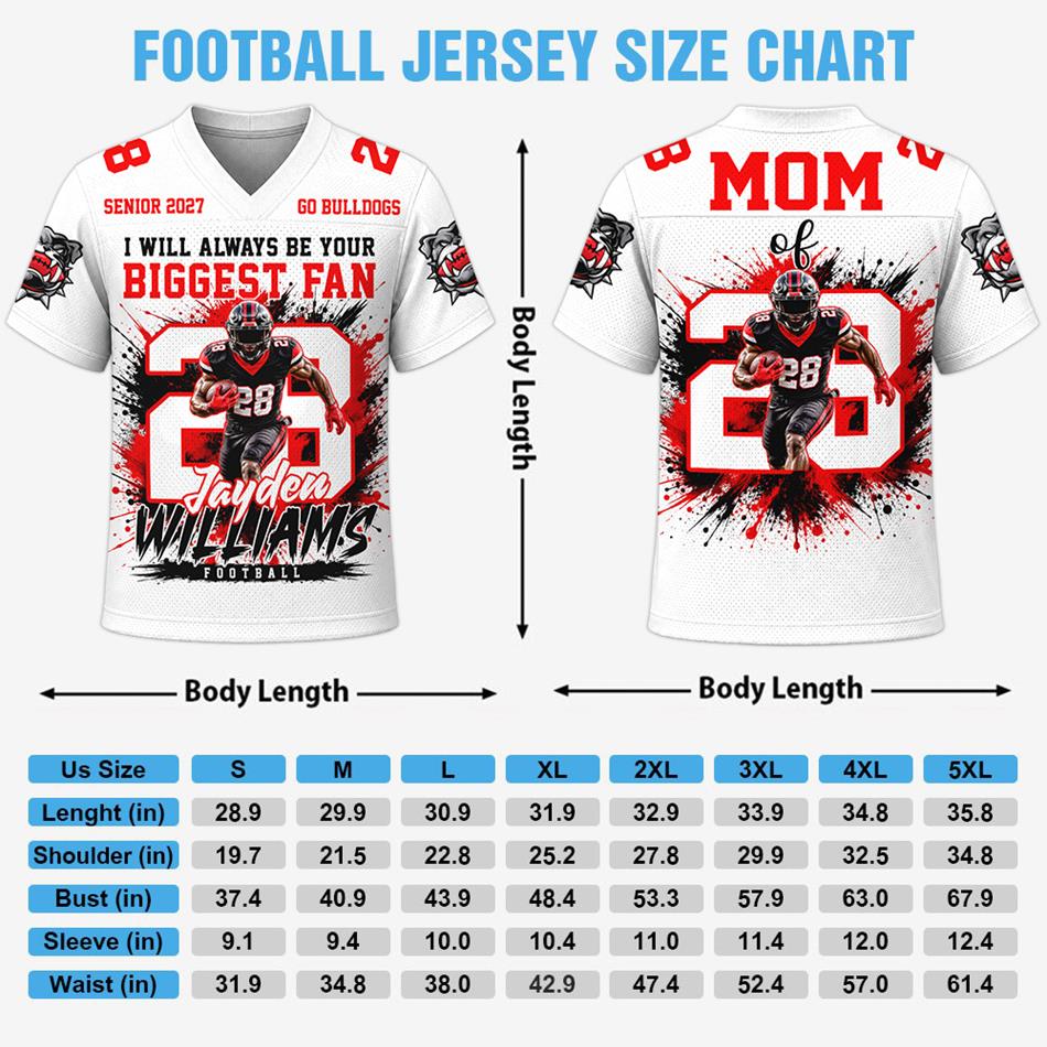 Personalized Football Mom Jersey – Biggest Fan Senior 2027 Custom Player Name & Number Bulldogs Game Day Jersey H2511 Trna