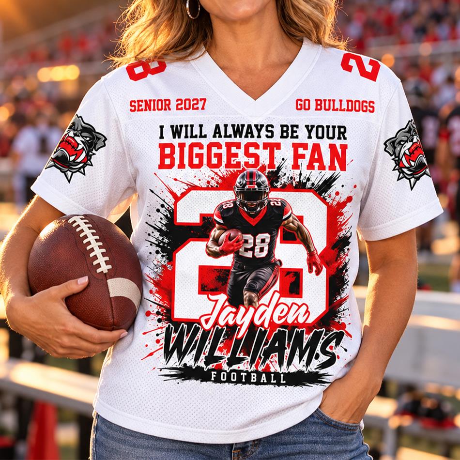 Personalized Football Mom Jersey – Biggest Fan Senior 2027 Custom Player Name & Number Bulldogs Game Day Jersey H2511 Trna